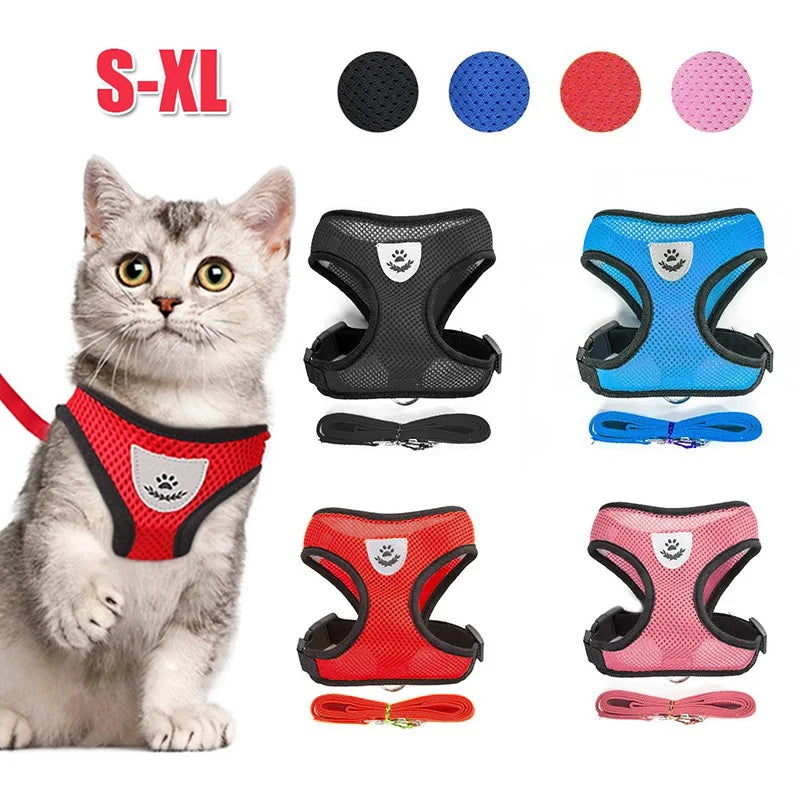 Cat and Dog Harness with Lead Leash, Adjustable Vest,  Polyester Mesh Breathable Harnesses, Reflective sti for Small Dogs and Cats
