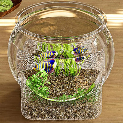 Ultra Clear Round Fish Bowl, Plastic Removable Desktop, Small Aquarium Tabletop Ornament