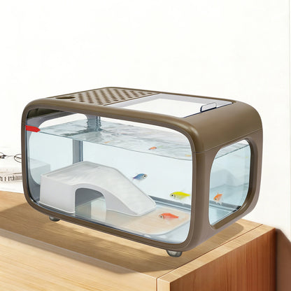 Aquarium Fish Tank|, 3.17 Gallon with Climbing Rack|Brown/White