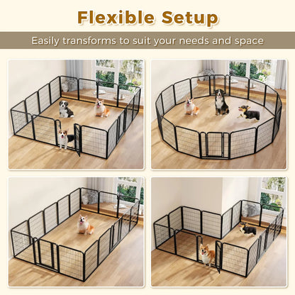 Dog Playpen with Door, Outdoor/Indoor Foldable Metal Pet Fence, Heavy Duty Puppy Exercise Pen for Yard, RV Camping,