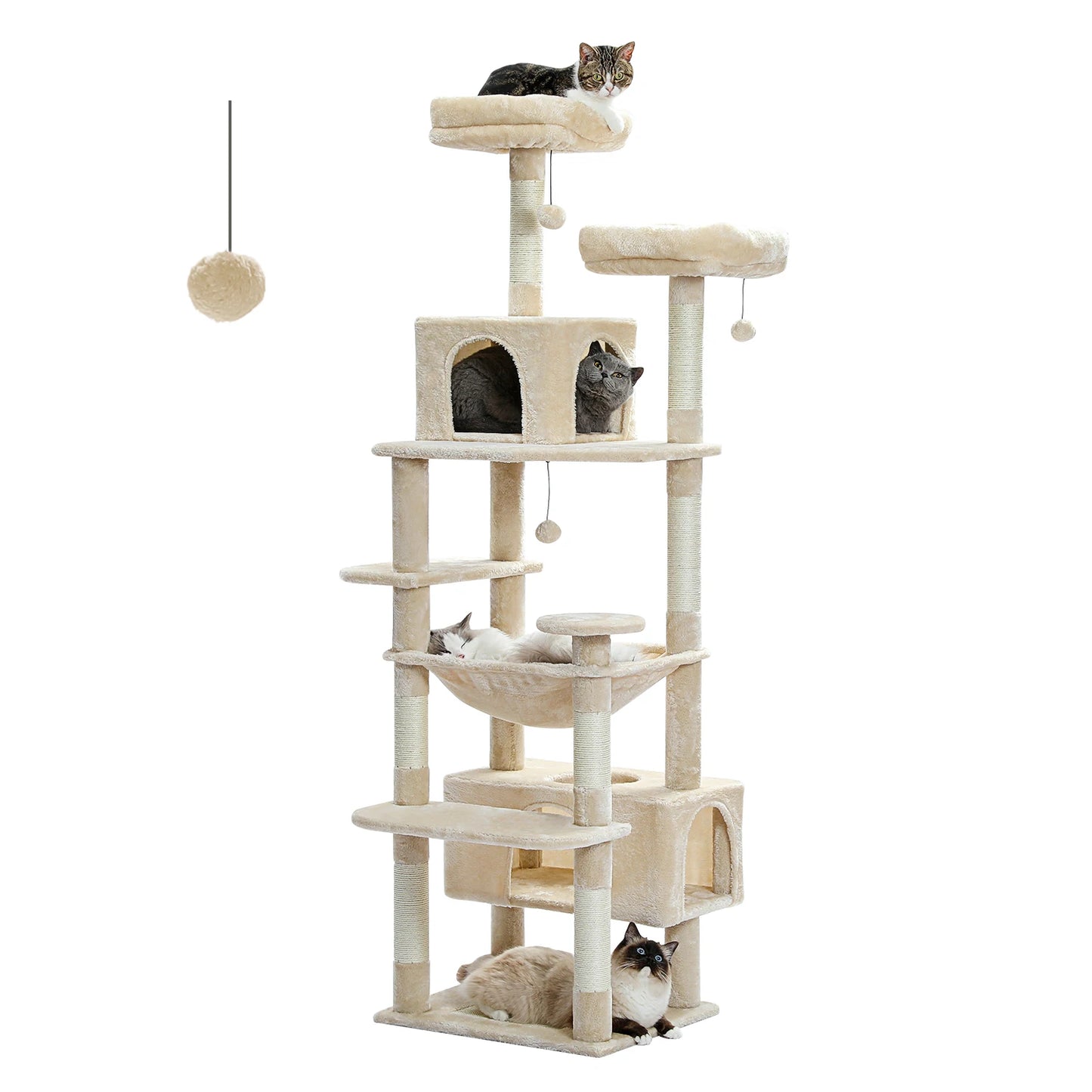 Large Cat Tree and Tower for Indoor Cats With Sisal-Covered Scratching Posts, Spacious Hammock, Padded Perches and Condos Cat Toys