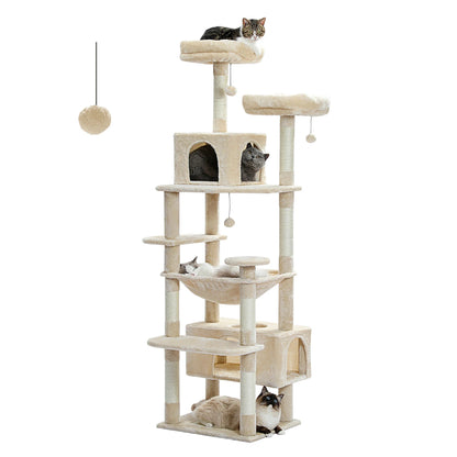 Large Cat Tree and Tower for Indoor Cats With Sisal-Covered Scratching Posts, Spacious Hammock, Padded Perches and Condos Cat Toys