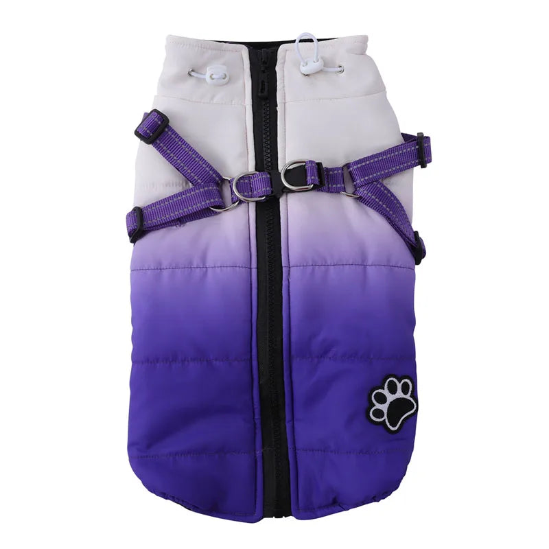Pet Dog Winter Warm Jacket with Harness, Zipper for Cold Weather