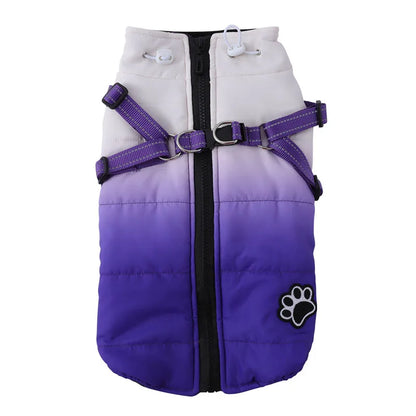 Pet Dog Winter Warm Jacket with Harness, Zipper for Cold Weather