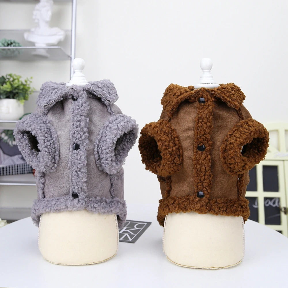 British Style Dog Jacket, Lamb Fleece Winter Dog Clothes for Small Dogs