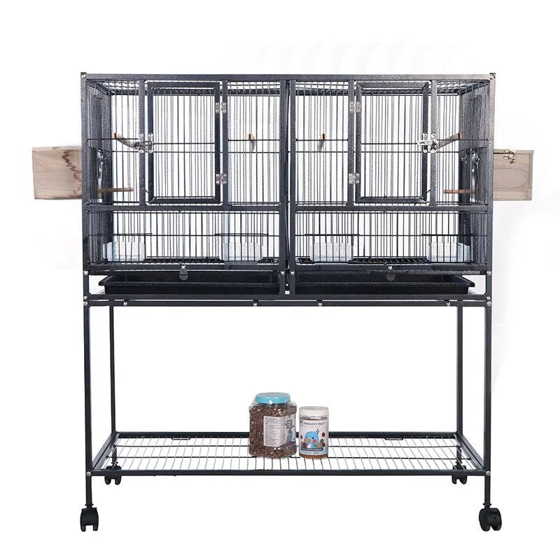 Breeding Flight Bird Cage with Detachable Rolling Stand, Perches, Food Boxes, Slide-Out Tray, and Storage Shelf