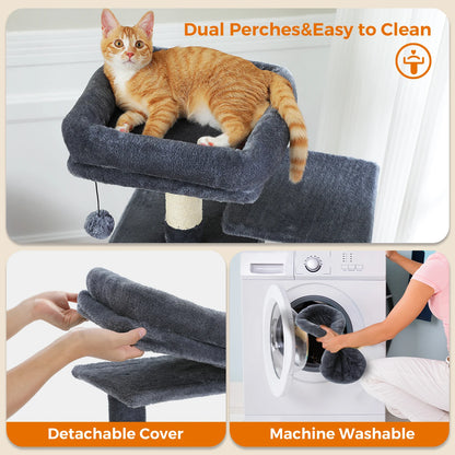 Large Cat Tree and Tower for Indoor Cats With Sisal-Covered Scratching Posts, Spacious Hammock, Padded Perches and Condos Cat Toys
