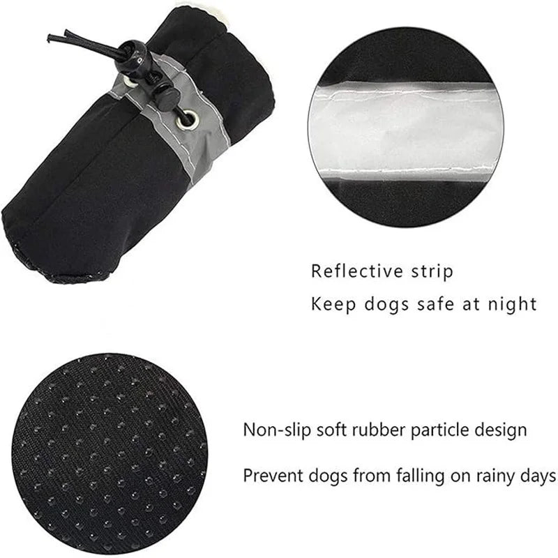 4Pcs Dog Boots, Waterproof, Non-slip, Reflective Strip , Adjustable Drawstring, Soft Breathable Shoes for Small and Medium Dogs