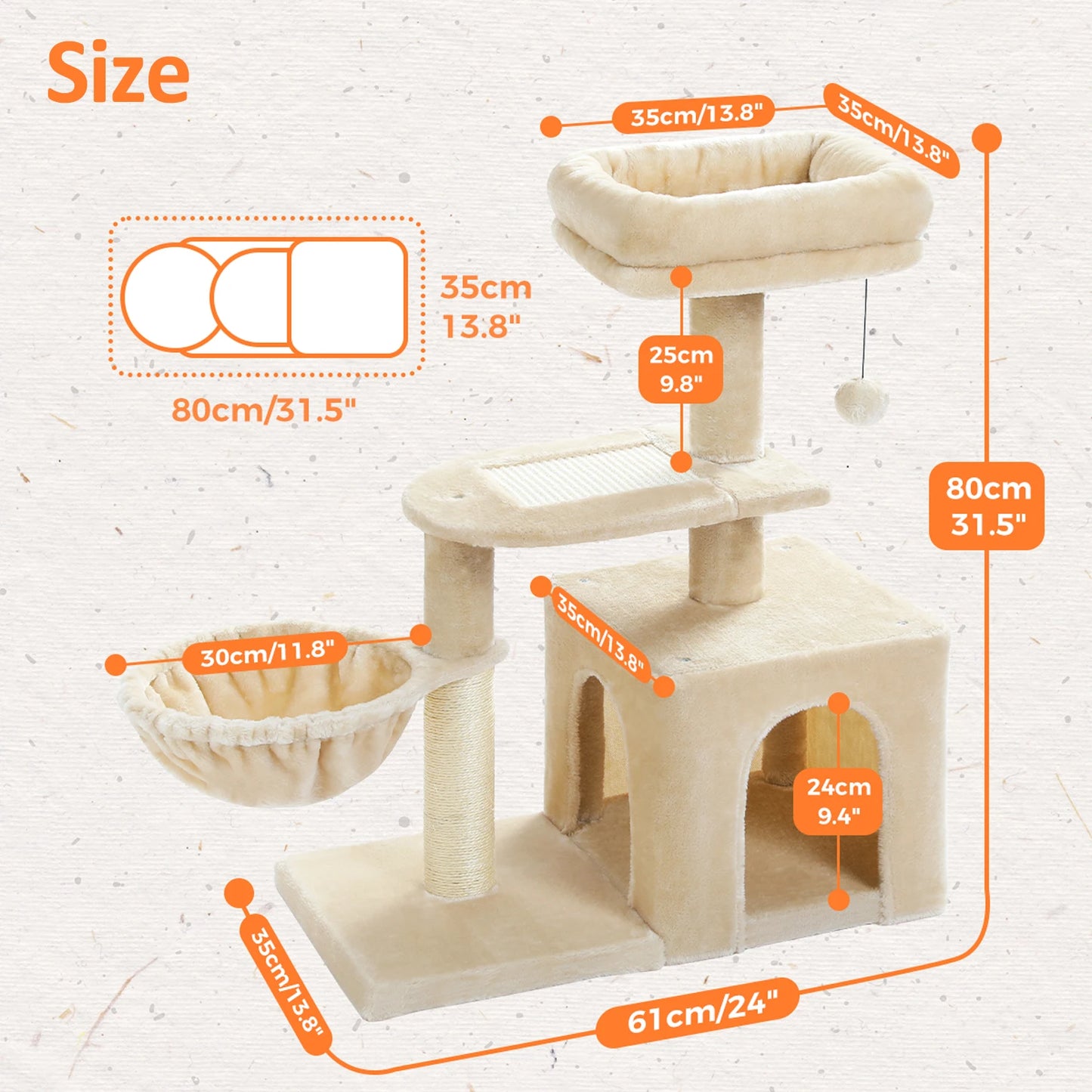 Cat tree and Tower for Indoor with Scratching Posts, Big Hammock, and Removable Top Perch.
