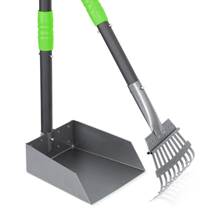 Dog Pooper Scooper, Dog Poop Tray and Rake Set,  with Long Adjustable Sectional Stainless Handles