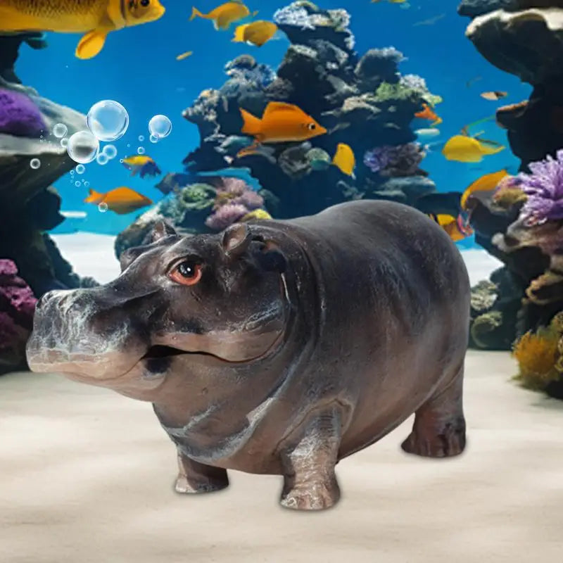 Fish Tank Air Bubbler  with Hippo Aquarium, Resin Oxygen Fish Pump, Pneumatic Air Stone,  Realistic Landscape Decoration