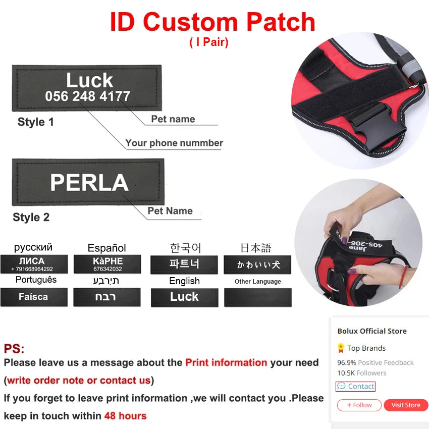 Personalized Dog Harness, NO PULL, Reflective, Breathable, Outdoor Walk Training Accessories
