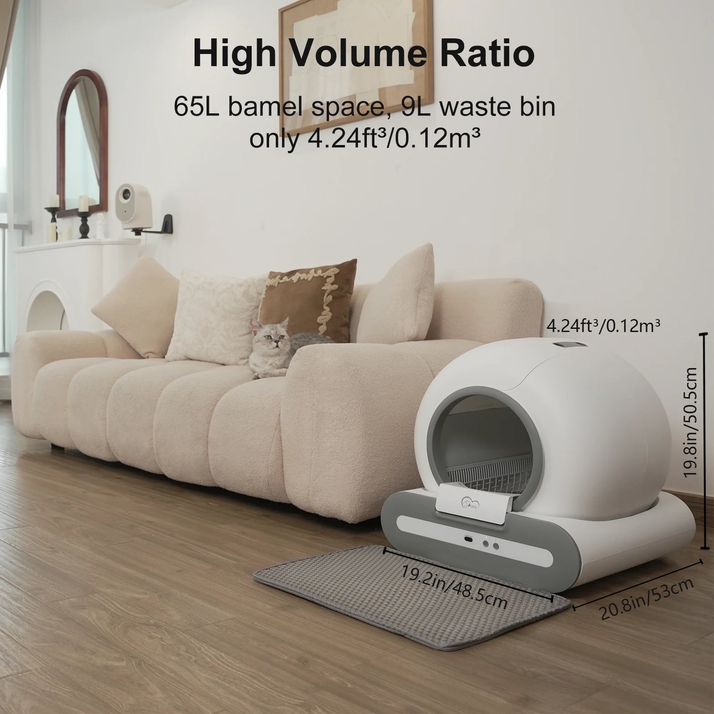 Self-Cleaning Cat Litter Box. ONLY Supports 2.4G WiFi w/Litter Mat&Trash Bags, Fit for Tofu & Mixed Litter