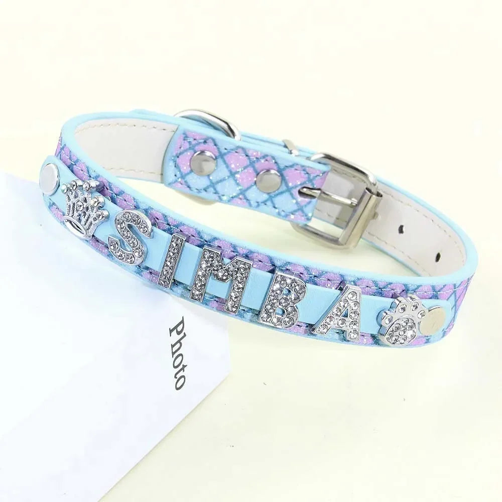Bling Rhinestone Puppy Dog Collars, Personalized Small Dogs, Chihuahua Collar Custom, Cat Necklace, Free Name Charms