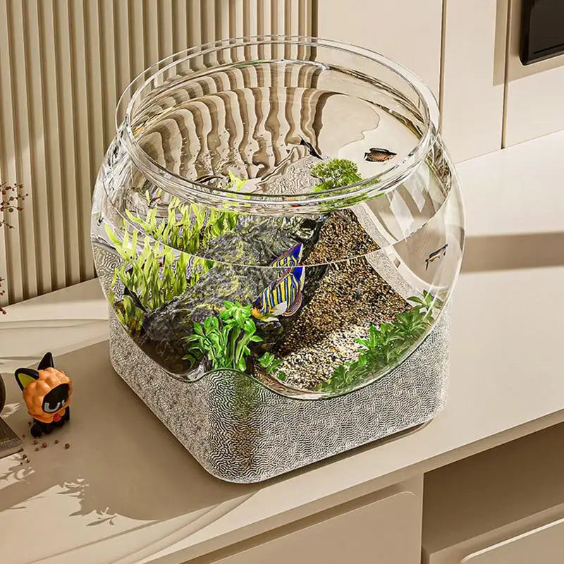 Ultra Clear Round Fish Bowl, Plastic Removable Desktop, Small Aquarium Tabletop Ornament