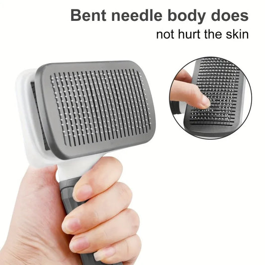 Pet Grooming Brush with One-Click Hair Removal, Bent Needle, Massaging Comb for Dogs & Cats