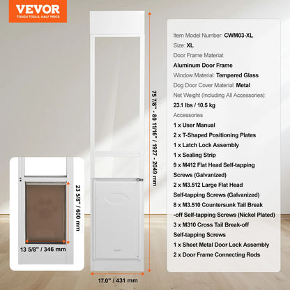 Dog Sliding Glass Door, Adjustable Height, Aluminum Frame, ,Tempered Glass Door