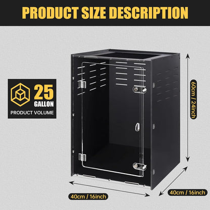 16x16x25 Acrylic Reptile Terrarium with Ventilation for Geckos, Snakes & Chameleons - Dark Habitat