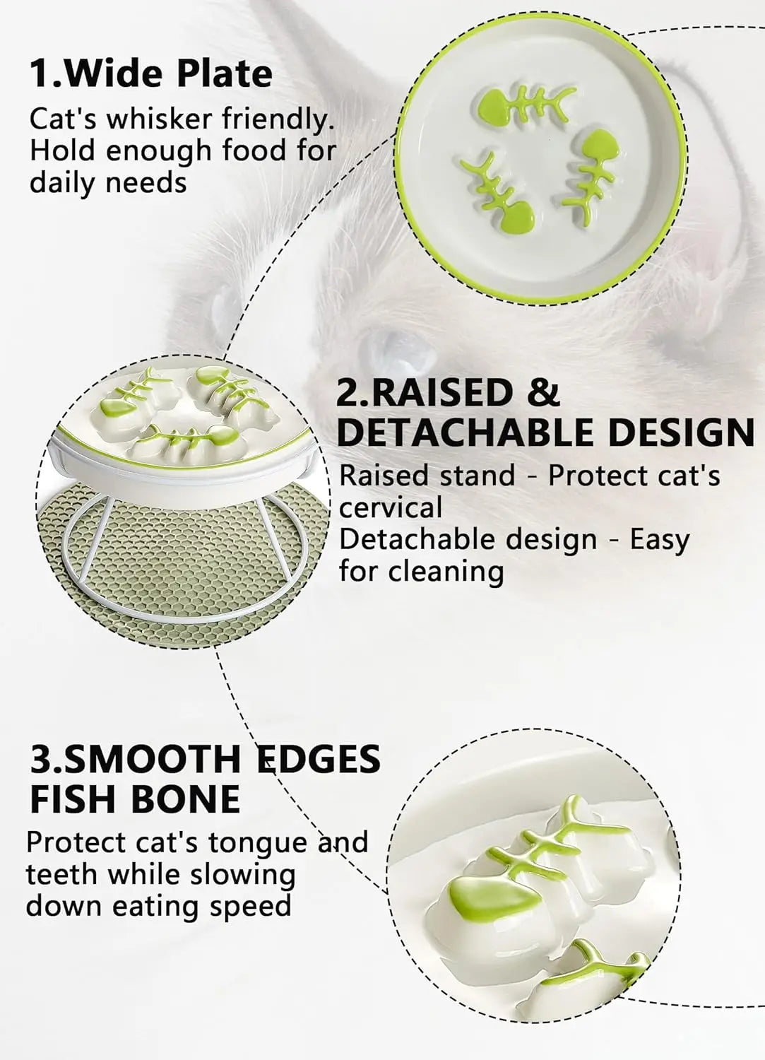 Elevated Ceramic Slow Feeder Bowl for Cats and Dogs, Reduces Vomiting and Choking, Whisker-Friendly Design