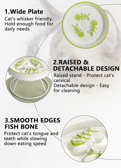Elevated Ceramic Slow Feeder Bowl for Cats and Dogs, Reduces Vomiting and Choking, Whisker-Friendly Design
