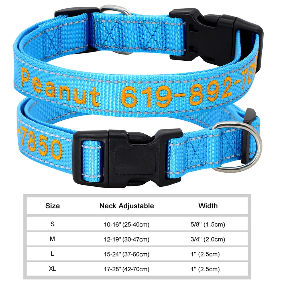 Adjustable Nylon Embroidered Dog Collar, Custom ID Name Accessories Pet Collars For Small, Medium, Large Dogs \