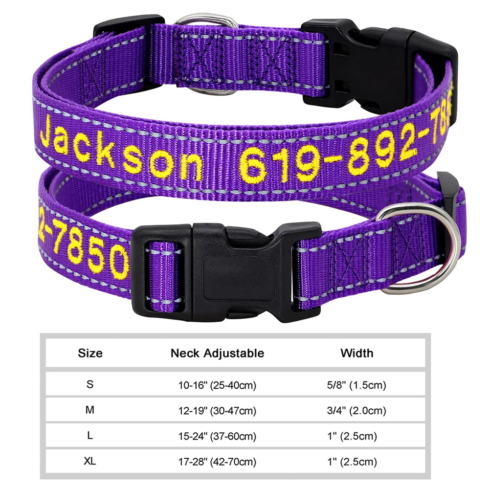 Adjustable Nylon Embroidered Dog Collar, Custom ID Name Accessories Pet Collars For Small, Medium, Large Dogs \