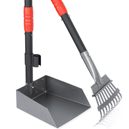 Dog Pooper Scooper, Dog Poop Tray and Rake Set,  with Long Adjustable Sectional Stainless Handles