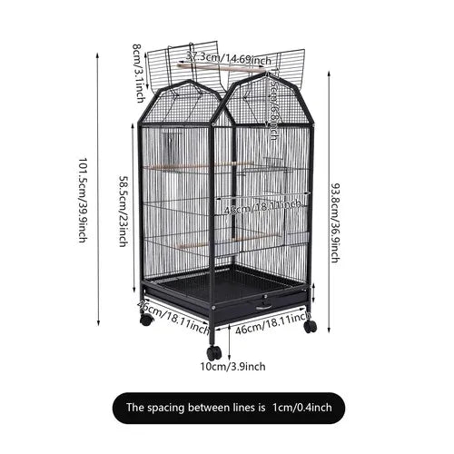 40-Inch Bird Cage with Open-Top and Rolling Stand,