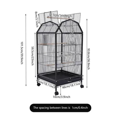 40-Inch Bird Cage with Open-Top and Rolling Stand,