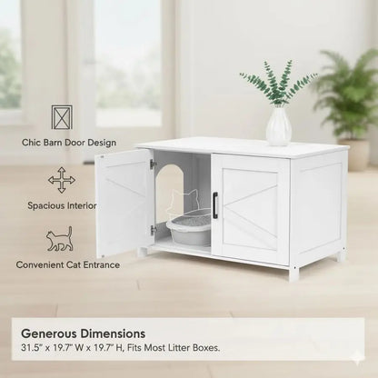 Cat Litter Box Enclosure, Wooden Washroom, Furniture with Barn Door
