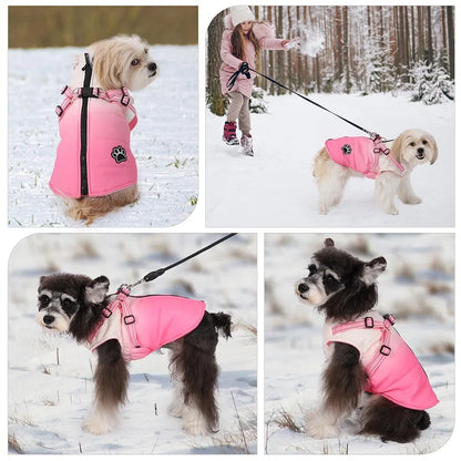 Pet Dog Winter Warm Jacket with Harness, Zipper for Cold Weather