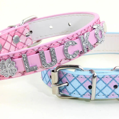 Bling Rhinestone Puppy Dog Collars, Personalized Small Dogs, Chihuahua Collar Custom, Cat Necklace, Free Name Charms