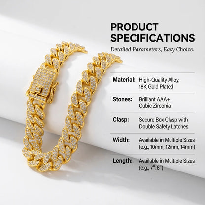 Luxury Hip Hop Dog Collar, Gold Tone Stainless Steel Cuban Chain, Durable Diamond Inlaid Pet Jewelry for Daily Walking