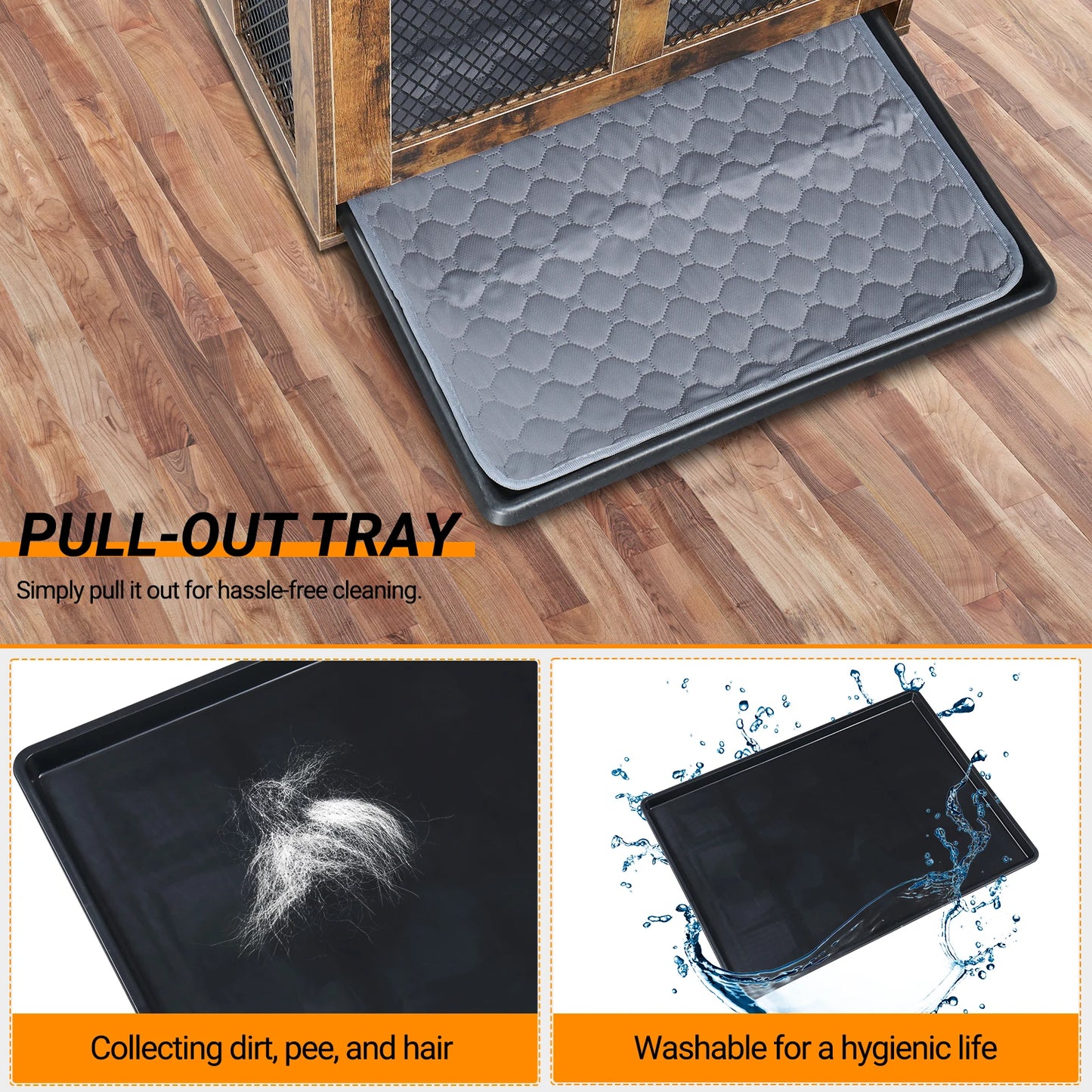 Rustic Brown Dog Crate w/Tray, Modern Puppy Kennel. Doubles as End Table, Nightstand. Decorative & Practical.