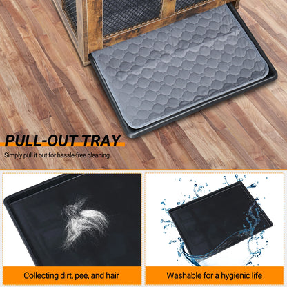 Rustic Brown Dog Crate w/Tray, Modern Puppy Kennel. Doubles as End Table, Nightstand. Decorative & Practical.