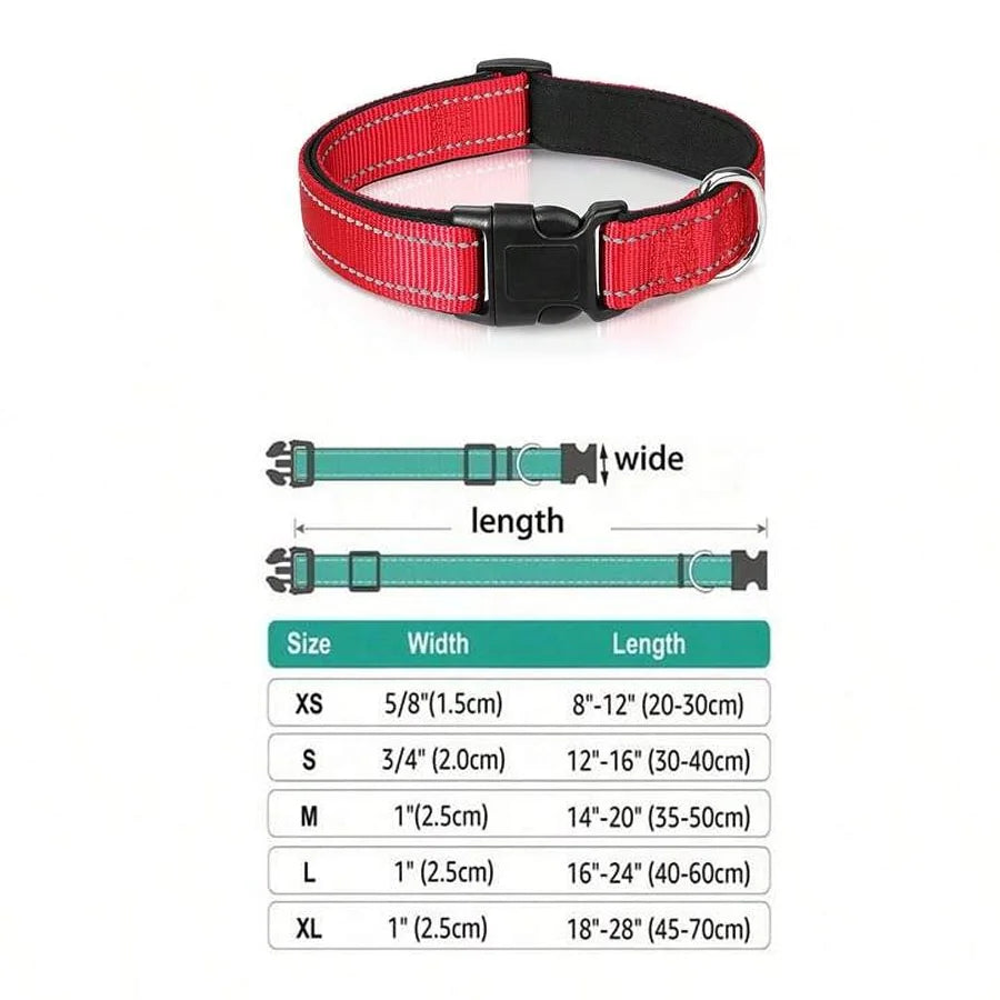 Reflective Dog Collar Soft Padded Breathable Safety Stripes Adjustable Cute Puppy Pet Necklace for Small Medium Large Dog