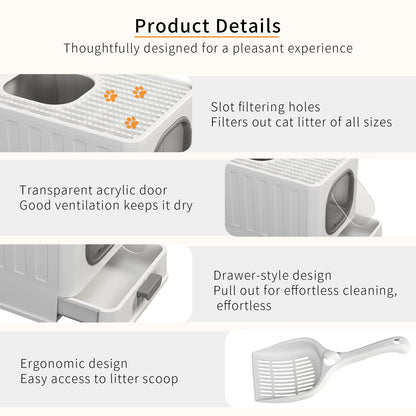 Cat Litter Box with Lid, Enclosed Cat Potty, Top Entry Anti-Splashing,  Easy to Clean with Cat Litter Scoop