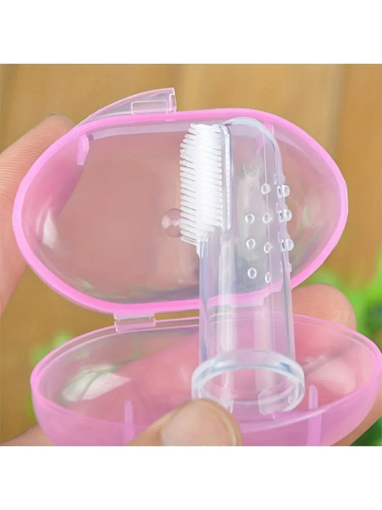 5 PCS Pet Finger Toothbrush Set - Soft Silicone Tooth Brush for Cats & Dogs, Gentle Dental Care withPink Storage Case, Easy Grip