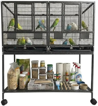 Breeding Flight Bird Cage with Detachable Rolling Stand, Perches, Food Boxes, Slide-Out Tray, and Storage Shelf