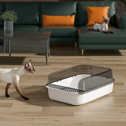 Semi-Enclosed Litter Box, Splashproof  with Enclosed Sandbox