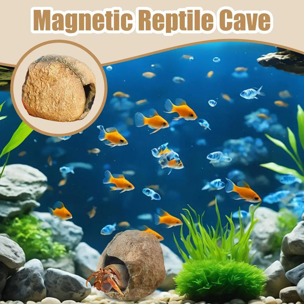 Magnetic Reptile Cave Simulated Rock, Shelter House Aquarium, Fish, Shrimp, Reptile , Magnetic Resin Hide Caves