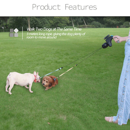 For 2 Dogs Walking Pet Belt Retractable, Adjustable Double with Light Dual Dog Leash