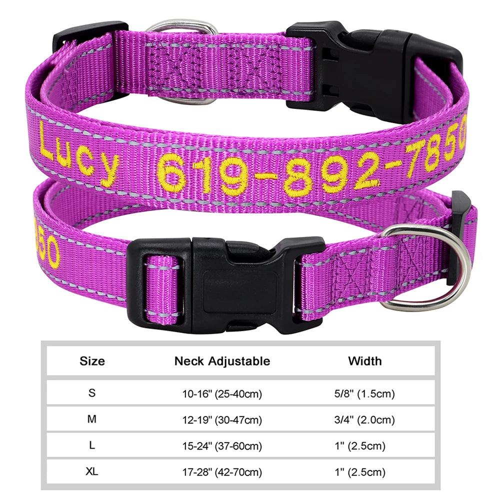 Adjustable Nylon Embroidered Dog Collar, Custom ID Name Accessories Pet Collars For Small, Medium, Large Dogs \