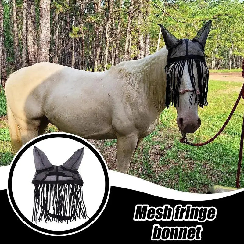 Horse Fly Cover With Ear Mesh With Tassels