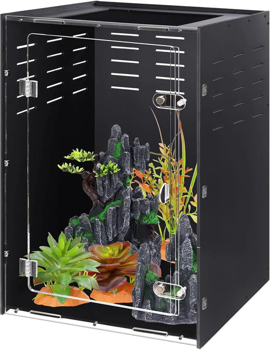 16x16x25 Acrylic Reptile Terrarium with Ventilation for Geckos, Snakes & Chameleons - Dark Habitat