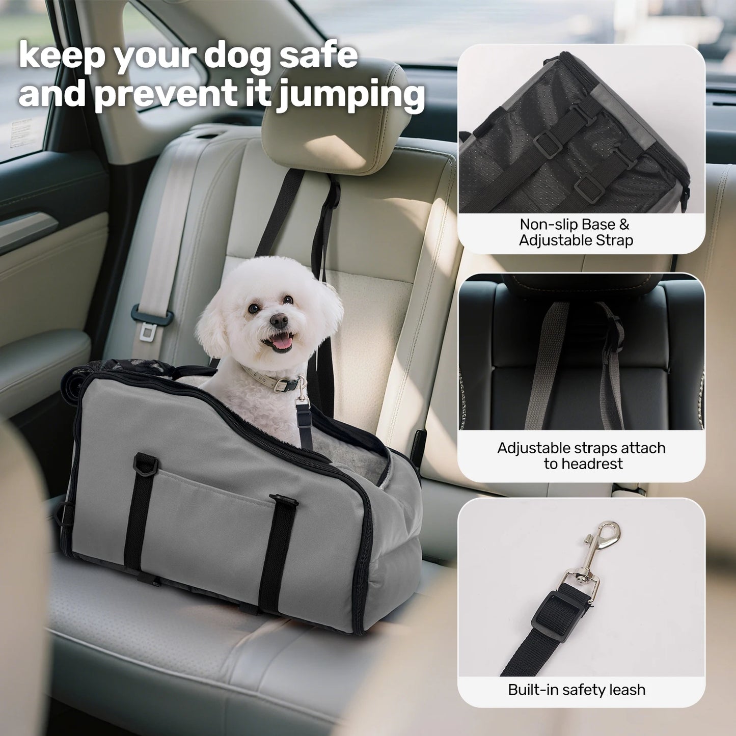 Removable and Washable Car Comfortable Pet Seat for Small Dogs and Cats - Portable Center Console Travel Bed