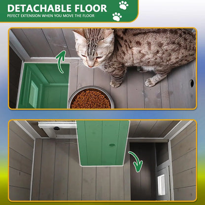 Two Story Outdoor Weatherproof Wooden Cat House