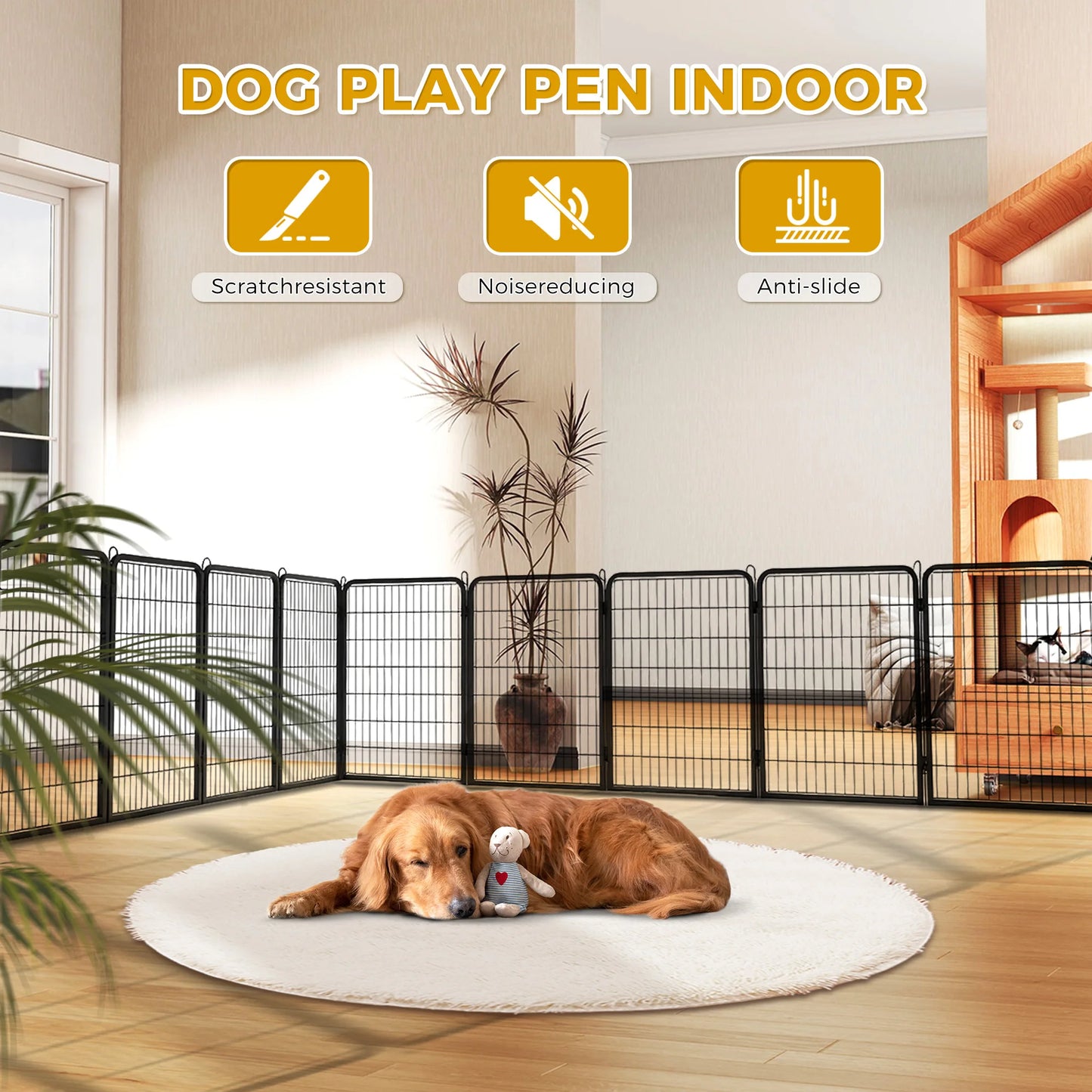 Dog Playpen with Door, Outdoor/Indoor Foldable Metal Pet Fence, Heavy Duty Puppy Exercise Pen for Yard, RV Camping,