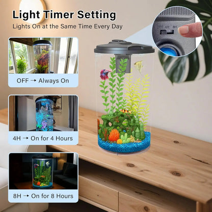 6-Gallon 360-Degree Aquarium Kit with LED Lights and Power Filter for Tropical Fish