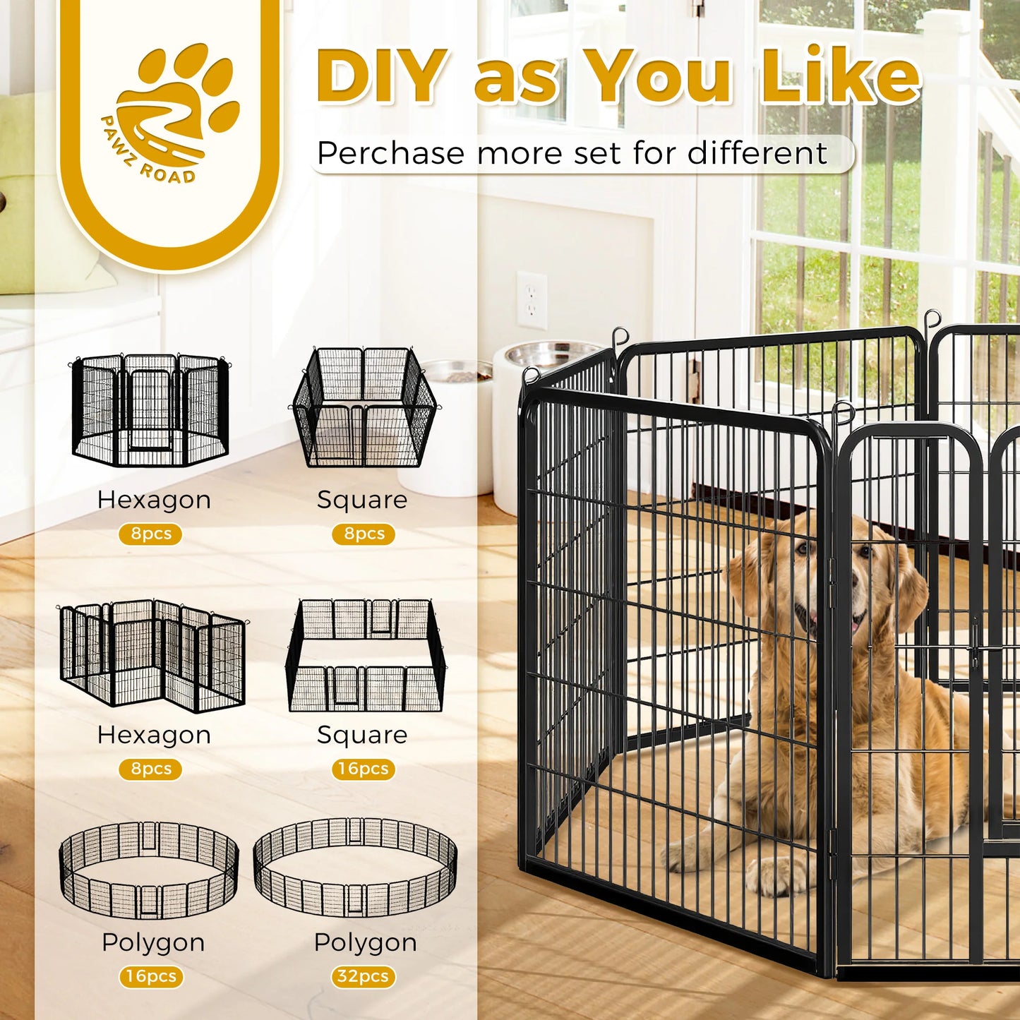 Dog Playpen with Door, Outdoor/Indoor Foldable Metal Pet Fence, Heavy Duty Puppy Exercise Pen for Yard, RV Camping,